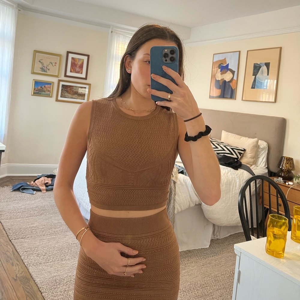 Aritzia Babaton Pointelle Tank in constant camel